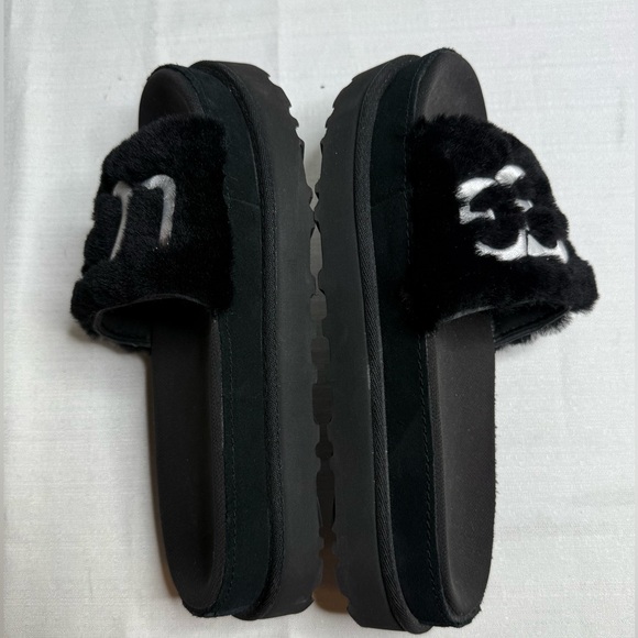UGG Australia Laton Fur platform Slides for Women Sandal Black NWOT 6.5 - Picture 7 of 10